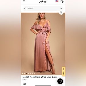 Lulus Moriah Rose Satin Wrap Maxi Dress - NEVER WORN - Small